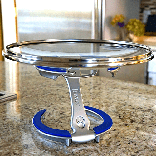 trivae, lid holder, pot lid holder, inverted lid storage, inverted lid holder, lid stand, lid rest, pizza stand, cake stand, serving stand, display stand, kitchen tool, kitchen gadget, lid caddy, pot lid caddy